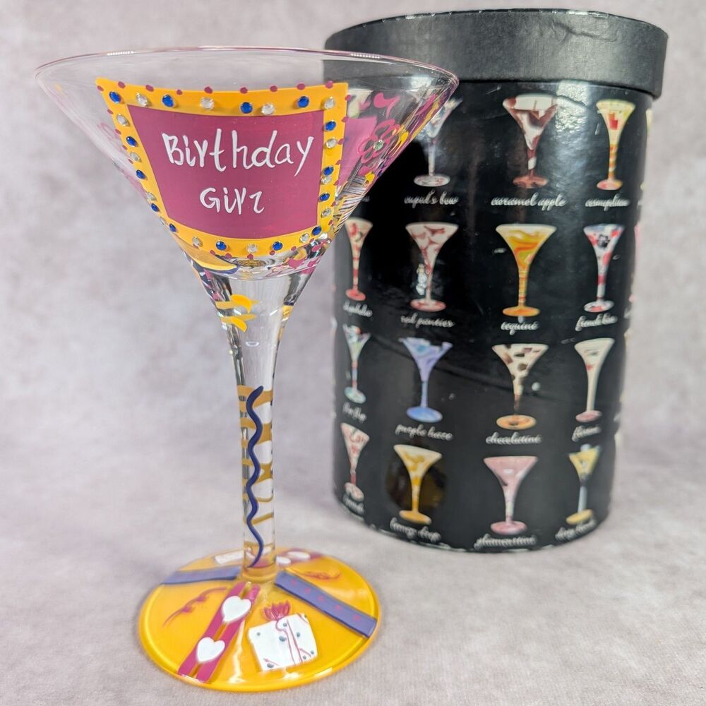 Lolita Love My Martini Glass Birthday Girl Hand Painted Recipe With Original Box